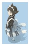  animal_ears blue_background brown_hair dated from_above looking_up maid maid_headdress original solo tko_(artist) tko_(kkk66) 