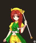  alphes_(style) baton hat kaoru_(gensou_yuugen-an) long_hair navel orange_(touhou) parody red_eyes red_hair redhead short_shorts shorts smile solo style_parody touhou touhou_(pc-98) youkai 