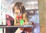  blazer bow brown_hair cellphone closed_eyes eyes_closed idolmaster idolmaster_cinderella_girls long_hair open_mouth partially_translated phone plaid plaid_skirt school_uniform sei2makoto shimamura_uzuki skirt smile solo translation_request wall_of_text 