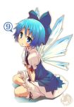  &#9320; ? bloomers blue_eyes blue_hair cirno dress ice ice_wings looking_at_viewer shina_mama sitting solo touhou v_arms wings ã¢â€˜â¨ â‘¨ 