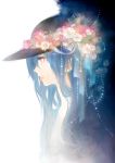 blue_hair bonnou-s-rice face flower hat hinanawi_tenshi lips long_hair nude parted_lips profile red_eyes solo touhou very_long_hair 