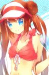  bikini blue_eyes brown_hair double_bun female_protagonist_(pokemon_bw2) mei_(pokemon) namie-kun navel pokemon pokemon_(game) pokemon_bw2 popsicle swimsuit twintails visor_cap 
