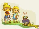  :o aryll bare_shoulders bird black_eyes blonde_hair blue_dress crossed_arms dress mask multiple_girls nintendo pointy_ears scarf short_twintails shorts sleeveless standing tetra the_legend_of_zelda twintails wind_waker 