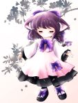  animal_ears bow cat_ears cat_tail closed_eyes colored eyes_closed hair_bow highres original purple_hair ribbon smile solo tail yume_shokunin 
