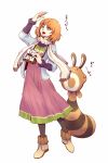  1girl camera crossover dress extra mole orange_hair pantyhose pokemon pokemon_(creature) scarf scarf_girl_(tiger_&amp;_bunny) sentret short_hair tiger_&amp;_bunny yellow_eyes yui_(kari) 
