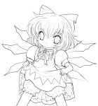 absurdres bow cirno dress dress_lift hair_bow highres lineart looking_at_viewer monochrome short_hair solo touhou transparent_background yume_shokunin 
