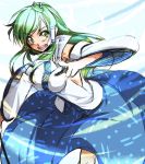 detached_sleeves frog_hair_ornament green_eyes green_hair hair_ornament hair_tubes hirase_yuu kochiya_sanae long_hair long_skirt ofuda skirt solo touhou