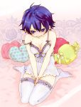  aka_amaoto angry babydoll bad_id bare_shoulders blue_eyes blue_hair blush breasts bunny cleavage embarrassed hair_between_eyes lingerie persona persona_4 rabbit seiza shirogane_naoto short_hair sitting solo strap_slip tears thigh-highs thighhighs underwear wavy_hair zettai_ryouiki 
