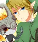  blonde_hair blue_eyes earrings hat helmet hiiragisouren imp jewelry link looking_back midna nintendo pointy_ears red_eyes smile the_legend_of_zelda twilight_princess 