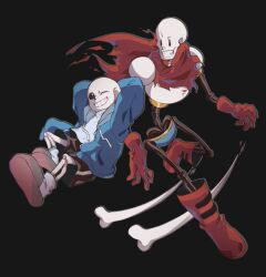  2023 2boys 2d anaizzzen aqua_hood armor arms_behind_head black_background black_shorts blue_shorts bone boots brothers cape commentary digital_media drawstring duo dynamic_pose english_commentary full_body gloves height_difference highres hollow_eyes hood hood_down hooded_jacket humanoid jacket long_sleeves male male_focus male_only monster monster_boy multiple_boys one_eye_closed open_clothes open_jacket papyrus_(undertale) pink_slippers red_boots red_cape red_gloves sans_(undertale) shirt shorts siblings simple_background single_vertical_stripe skeleton slippers socks striped_shorts teeth undead undertale utdr_(toby_fox) vertical-striped_clothes vertical-striped_shorts white_armor white_shirt white_socks white_stripes 