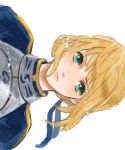  ahoge aqua_eyes armor blonde_hair bust fate/stay_night fate_(series) juliet_sleeves long_sleeves portrait puffy_shoulders_long_sleeves puffy_sleeves ruondea saber sideways solo 