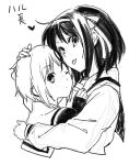  :p a-ka hairband heart hug looking_at_viewer monochrome multiple_girls nagato_yuki short_hair sketch suzumiya_haruhi suzumiya_haruhi_no_yuuutsu tongue wink 