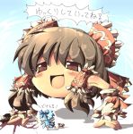  &gt;:) &gt;:d 2girls :d animal bare_shoulders blood blue_hair bow brown_eyes brown_hair cirno crab dango_mushi death detached_sleeves hair_bow hair_tubes hakurei_reimu hat ice ice_wings japanese_clothes miko multiple_girls open_mouth short_hair size_difference smile touhou translated translation_request what wings witch_hat yukkuri_shiteitte_ne 