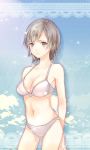  bikini breasts chikei cleavage navel o-ring_top original red_eyes short_hair silver_hair swimsuit 