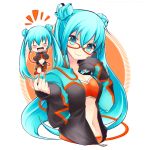  aqua_eyes aqua_hair bespectacled glasses hatsune_miku long_hair looking_at_viewer midriff minigirl nail_polish navel nigo red-framed_glasses smile solo twintails very_long_hair vocaloid vocaloid_(lat-type_ver) 