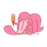  ice_cream_cone lickitung long_tongue no_humans pink pokemon pokemon_(creature) signature simple_background solo tongue van_tran white_background 