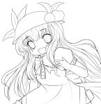  absurdres highres hinanawi_tenshi lineart long_hair looking_at_viewer monochrome open_mouth smile solo touhou transparent_background yume_shokunin 