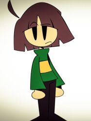  1other 2017 2d ahoge ambiguous_gender ankle_boots boots brown_boots brown_hair brown_pants chara_(undertale) child digital_media double_horizontal_stripe fanamation full_body green_sweater horizontal-striped_clothes human long_sleeves other_focus pants short_hair simple_background solid_eyes solid_oval_eyes solo standing striped_clothes striped_shirt sweater two-tone_sweater undertale utdr_(toby_fox) vignetting white_background yellow_stripes 