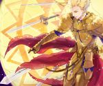  armor blonde_hair earrings fate/stay_night fate_(series) gate_of_babylon gilgamesh jewelry male red_eyes ruondea solo sword weapon 