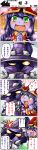  blush chinese comic green_eyes hat highres league_of_legends long_hair lulu_(league_of_legends) nam_(valckiry) pointy_ears purple_hair purple_skin translated translation_request veigar witch_hat yellow_eyes 