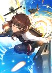  1girl airplane bow_(weapon) brown_eyes brown_hair crossbow donarudo headgear highres kantai_collection short_hair taihou_(kantai_collection) turret weapon 