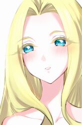  1girl aqua_eyes blonde_hair collarbone commentary_request doublemengu highres kimi_no_koto_ga_dai_dai_dai_dai_daisuki_na_100-nin_no_kanojo light_blush long_hair looking_at_viewer parted_lips portrait simple_background solo utsukushisugi_mimimi white_background 