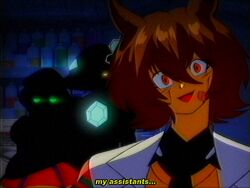  1990s_(style) 1girl 2boys agnes_tachyon_(tach-nology)_(umamusume) agnes_tachyon_(umamusume) ahoge android animal_ears bandaid bandaid_on_face brown_hair chemical_structure earrings faux_retro_artstyle glowing glowing_eyes hair_between_eyes highres horse_ears horse_girl jewelry lab_coat laboratory long_sleeves lueduar lumine_(mega_man) mega_man_(series) mega_man_x_(series) multiple_boys necktie red_eyes retro_artstyle robot shade shirt short_necktie single_earring sleeves_past_fingers sleeves_past_wrists smile sweater sweater_vest umamusume upper_body vhs_artifacts wolf_cut yellow_sweater yellow_sweater_vest 