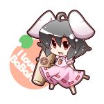  ahoge animal_ears black_hair blush buck_teeth bunny_ears carrot chibi dress inaba_tewi jewelry mallet necklace open_mouth pendant rabbit_ears short_hair simple_background smile solo touhou white_background yukiduki 