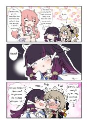  ... 3girls absurdres bare_shoulders black_collar black_hair black_sleeves blue_eyes blush bonnet bow breasts brown_hair closed_eyes closed_mouth collar columbina_(genshin_impact) detached_collar detached_sleeves dress embarrassed english_text eye_mask floral_background floral_print flower genshin_impact gloves hair_ornament hashtag-only_commentary head_wings headdress highres laughing leg_wrap long_hair long_sleeves mask multicolored_hair multiple_girls multiple_wings open_mouth pink_hair purple_hair purple_streaks ribbon rubbing_head sandrone_(genshin_impact) see-through_clothes see-through_mask sesield short_hair_with_long_locks smile sonnet_(genshin_impact) squatting tears two-tone_hair very_long_hair white_dress white_gloves white_headdress white_mask white_wings winding_key wing_hair_ornament wings wrist_bow x-shaped_eyewear 