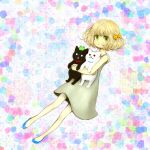  :&lt; blonde_hair bow cat dress green_eyes hair_bow highres mari_(milkuro) milkuro original short_hair solo 