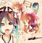  aqua_eyes aqua_hair bow brown_hair calne_ca chibi crustacean glasgow_smile hair_bow heterochromia insect isopod long_hair looking_at_viewer open_mouth red_eyes saikin_osen_-_bacterial_contamination_-_(vocaloid) scar skirt solo souno_kazuki stitches tongue twintails very_long_hair vocaloid 