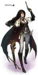 black_hair boots cape detached_sleeves dual_wielding flower gloves great_game_hunter gun hair_over_one_eye kingdom_death lips lokman_lam long_hair mole pants red_rose rifle rose sheath sheathed solo sword title_drop weapon 