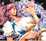  breasts breasts_apart bust cleavage collarbone colored_pencil_(medium) hair_bobbles hair_ornament highres kosuke_(gonzo_2010) large_breasts lips long_hair marker_(medium) millipen_(medium) onozuka_komachi pink_eyes pink_hair solo touhou traditional_media twintails 