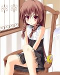  brown_hair chair character_request collar dress highres long_hair original red_eyes shirasu_youichi sitting teniwaba_nana_(shirasu_youichi) twin_braids twintails 