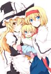  ;d alice_margatroid apron ascot blonde_hair blue_eyes brown_eyes capelet character_name chatamaru_(irori_sabou) child grin hairband happy hat hat_ribbon if_they_mated kirisame_marisa long_hair looking_at_viewer messy_hair multiple_girls open_mouth ribbon smile touhou tyata-maru wink witch witch_hat yuri 