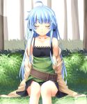  absurdres ahoge blue_hair blush closed_eyes collarbone duel_monster eria eyes_closed flat_chest highres komitsu long_hair parted_lips sitting solo very_long_hair yuu-gi-ou 