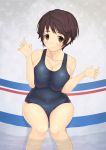  brown_eyes brown_hair feet_in_water idolmaster idolmaster_cinderella_girls kabocha_head large_breasts oikawa_shizuku school_swimsuit short_hair soaking_feet swimsuit water 