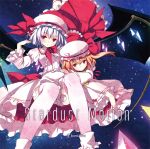  album_cover bat_wings blonde_hair blue_hair cover dress flandre_scarlet hat hat_ribbon lowres multiple_girls red_eyes refeia remilia_scarlet ribbon siblings side_ponytail sisters thigh-highs thighhighs touhou wings 