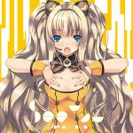  :o album_cover animal_ears blonde_hair blue_eyes breast_suppress breasts cat_ears cover hands_on_breasts headset long_hair nail_polish open_mouth original refeia seeu solo very_long_hair vocaloid 