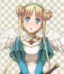  1girl :o angel_wings blue_eyes cross double_bun eiyuu_senki hairband jeanne_d&#039;arc_(eiyuu_senki) jeanne_d'arc_(eiyuu_senki) shoe-ji solo twintails wings 
