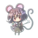  animal_ears blush_stickers chibi dowsing_rod dress jeweled_pagoda mouse_ears mouse_tail nazrin red_eyes ryogo shadow silver_hair simple_background solo tail touhou 
