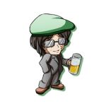  beer chibi formal glass glasses hat lowres male ryogo shadow simple_background solo suit touhou zun zun_hat 