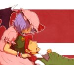  bad_id closed_eyes eyes_closed hand_on_another&#039;s_face hand_on_another's_face hong_meiling lap_pillow multiple_girls nawo_(peace) profile remilia_scarlet smile touhou wrist_cuffs 