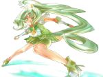  bike_shorts bowtie brooch circlet cure_march dodai_shouji dress green green_dress green_eyes green_hair jewelry long_hair magical_girl midorikawa_nao ponytail precure serious shoes shorts_under_skirt skirt smile_precure! solo tri_tails very_long_hair white_background 