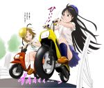  ahenn akiyama_mio black_eyes black_hair brown_eyes brown_hair helmet k-on! moped motor_vehicle motorcycle multiple_girls panties perspective short_hair striped striped_panties tainaka_ritsu tears translated translation_request underwear vehicle 