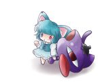  animal_ears blue_eyes blush cat_ears cat_tail chibi heterochromia kemonomimi_mode red_eyes short_hair simple_background solo tail tatara_kogasa tongue touhou umbrella white_background yume_shokunin 