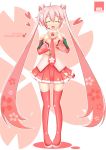  2012 boots character_name closed_eyes dated detached_sleeves doughnut hatsune_miku headset heart long_hair mw_ama necktie open_mouth pink_hair sakura_miku skirt solo thigh-highs thigh_boots thighhighs twintails very_long_hair vocaloid 