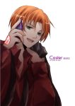  black_eyes cellphone fate/zero fate_(series) iroha_(shiki) male orange_hair phone solo uryuu_ryuunosuke white_background 