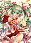  butterfly detached_sleeves green_eyes green_hair hair_ribbon hatsune_miku headphones long_hair marker_(medium) necktie ribbon sakihana skirt solo thigh-highs thighhighs traditional_media twintails very_long_hair vocaloid 