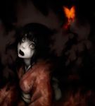  black_hair butterfly darkness fatal_frame fatal_frame_2 fatal_frame_ii genk ghost grey_eyes grey_skin highres japanese_clothes kimono obi open_mouth solo tachibana_chitose tears 